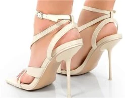 Public Desire Ecru Croc Harness Strappy Square Toe Stiletto Heels -Jack & Jones Store 25800 2