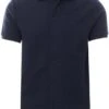 Brave Soul Navy Textured Jacquard Pattern Button Polo Shirt