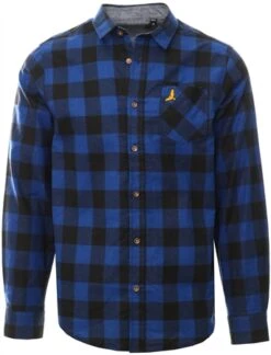 Brave Soul Jet Black / Royal Brushed Cotton Check Print Button Shirt
