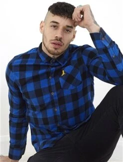 Brave Soul Jet Black / Royal Brushed Cotton Check Print Button Shirt -Jack & Jones Store 26167 3
