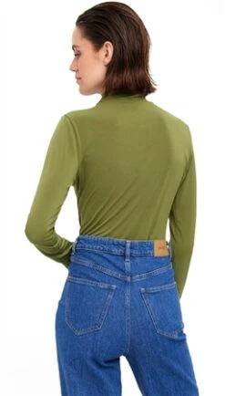 Veromoda Green / Olive Branch Anna Draped Highneck Bodysuit -Jack & Jones Store 26219 3