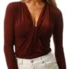 Girl In Mind Brown Gemma Twist Front Plunge Bodysuit