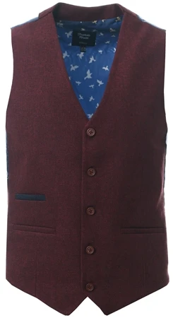 Fratelli Burgundy Waistcoat With Contrast Details
