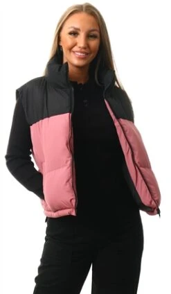 Brave Soul Rose / Black Contrast Colour Block High Neck Gilet