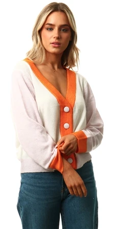 Veromoda Birch / Orange Pepper Vigga Colour Block Cardigan