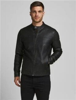 Jack & Jones Black / Black Warner Classic Leather Jacket -Jack & Jones Store 26391 3