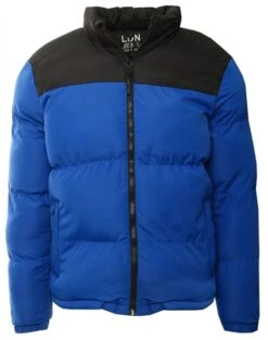 Brave Soul Cobalt / Black Colour Block Cord Detail Zip Through Puffer Coat