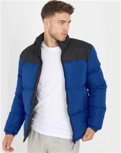 Brave Soul Cobalt / Black Colour Block Cord Detail Zip Through Puffer Coat -Jack & Jones Store 26433 3