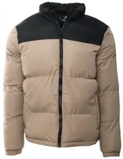 Brave Soul Stone / Black Conrast Colour Block Pattern Padded Jacket