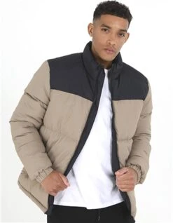 Brave Soul Stone / Black Conrast Colour Block Pattern Padded Jacket -Jack & Jones Store 26434 3