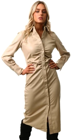 Only Silver Mink Leanna Long Faux Leather Dress