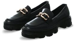 No Doubt Black Loafer With Gold Buckle