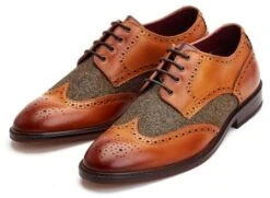 Base London Tan Chaplin Twill Mix Brogue