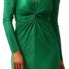 Girl In Mind Green Portia Plunge Plisse Midi Dress
