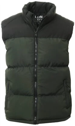 Brave Soul Green / Black Contrast Block Colour Zip Through Padded Gilet
