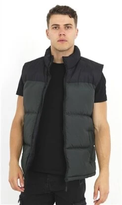 Brave Soul Green / Black Contrast Block Colour Zip Through Padded Gilet -Jack & Jones Store 26767 3