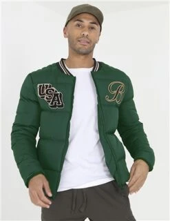 Brave Soul Green Varsity Style Bren Puffer Coat -Jack & Jones Store 26774 3