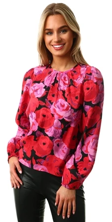 Vila Black / Red / Pink Flora Long Sleeved Blouse