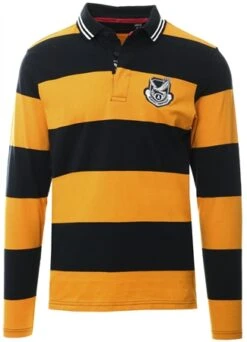 Brave Soul Mustard / Navy Horizontal Stripe Long Sleeve Polo Neck Top