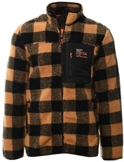 Brave Soul Tan / Jet Black Borg Contrast Funnel Neck Full Zip Sweatshirt