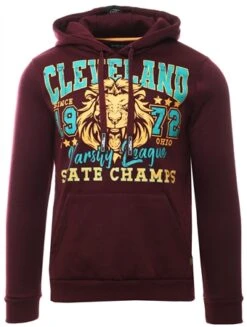 Brave Soul Wine Chest Print Drawstring Detail Over Head Hoody