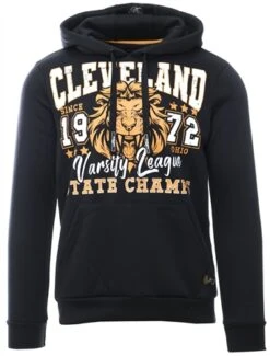 Brave Soul Navy Chest Print Drawstring Detail Over Head Hoody