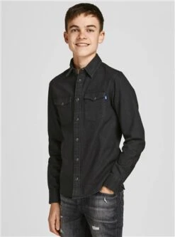 Jack & Jones Black Denim Regular Fit Junior Denim Shirt -Jack & Jones Store 26952 3
