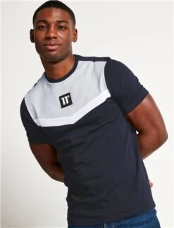 11 Degrees Navy / Vapour Grey / White Cut And Sew Short Sleeve T-Shirt -Jack & Jones Store 26980 3