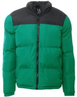 Brave Soul Night Green / Black Colour Block Pattern Padded Jacket