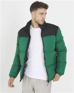 Brave Soul Night Green / Black Colour Block Pattern Padded Jacket -Jack & Jones Store 26998 3