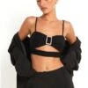 Motel Black Elenia Buckle Detail Crop Top