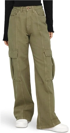 Only Green / Aloe Hope Straight Fit High Waist Cargo Trousers