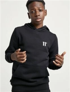 11 Degrees Black Junior Core Pullover Hoodie Small Logo -Jack & Jones Store 27177 3