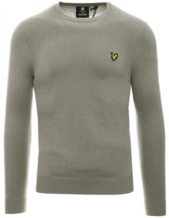 Lyle & Scott Khaki Smoke Cotton Merino Crew Neck Jumper