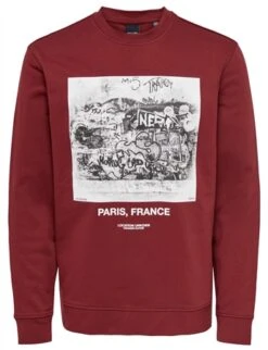 Only & Sons Red / Syrah Relaxed Fit O-Neck Sweatshirt