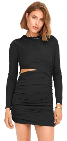 Only Black / Black Fox Ruching Long Sleeved Dress