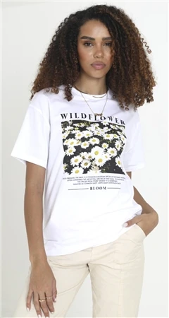 Brave Soul White Graphic Flower Printed Short Sleeve T-Shirt