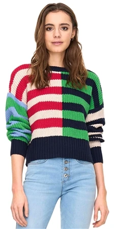 Only Navy Blazer / Kelly Green Liana Stripe O-Neck Pullover