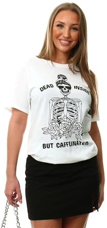 Missi London White Skeleton Coffee Printed T-Shirt