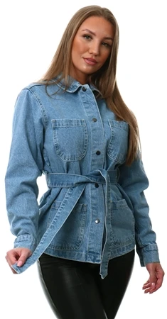 Brave Soul Vintage Blue Wash Oversized Belted Shacket