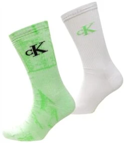Calvin Klein Lime / White 2 Pack Logo Crew Socks