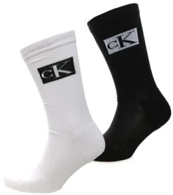 Calvin Klein White / Black 2 Pack Logo Crew Socks