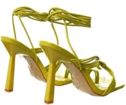 No Doubt Lime Pu Square Toe Strappy Lace Up Heels -Jack & Jones Store 27600 3