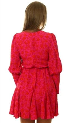 Ax Paris Pink Red V-Neck Long Sleeve Skater Dress -Jack & Jones Store 27704 3
