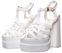 Public Desire White Denver Woven Double Platform Sandal Heels
