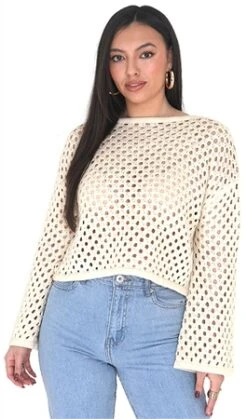 Brave Soul Stone Mesh Knitted Jumper With Flared Sleeves