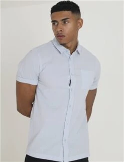 Brave Soul Baby Blue Seersucker Pattern Short Sleeve Button Shirt -Jack & Jones Store 27745 3