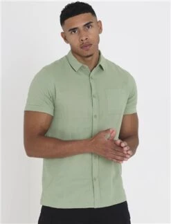 Brave Soul Mint Seersucker Pattern Short Sleeve Button Shirt -Jack & Jones Store 27756 3