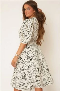 Girl In Mind Cream Nadine Dalmatian Print Buckle Midi Dress -Jack & Jones Store 27835 3