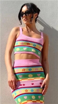 Glamorous Pink Novelty Stripe Crop Knit Top